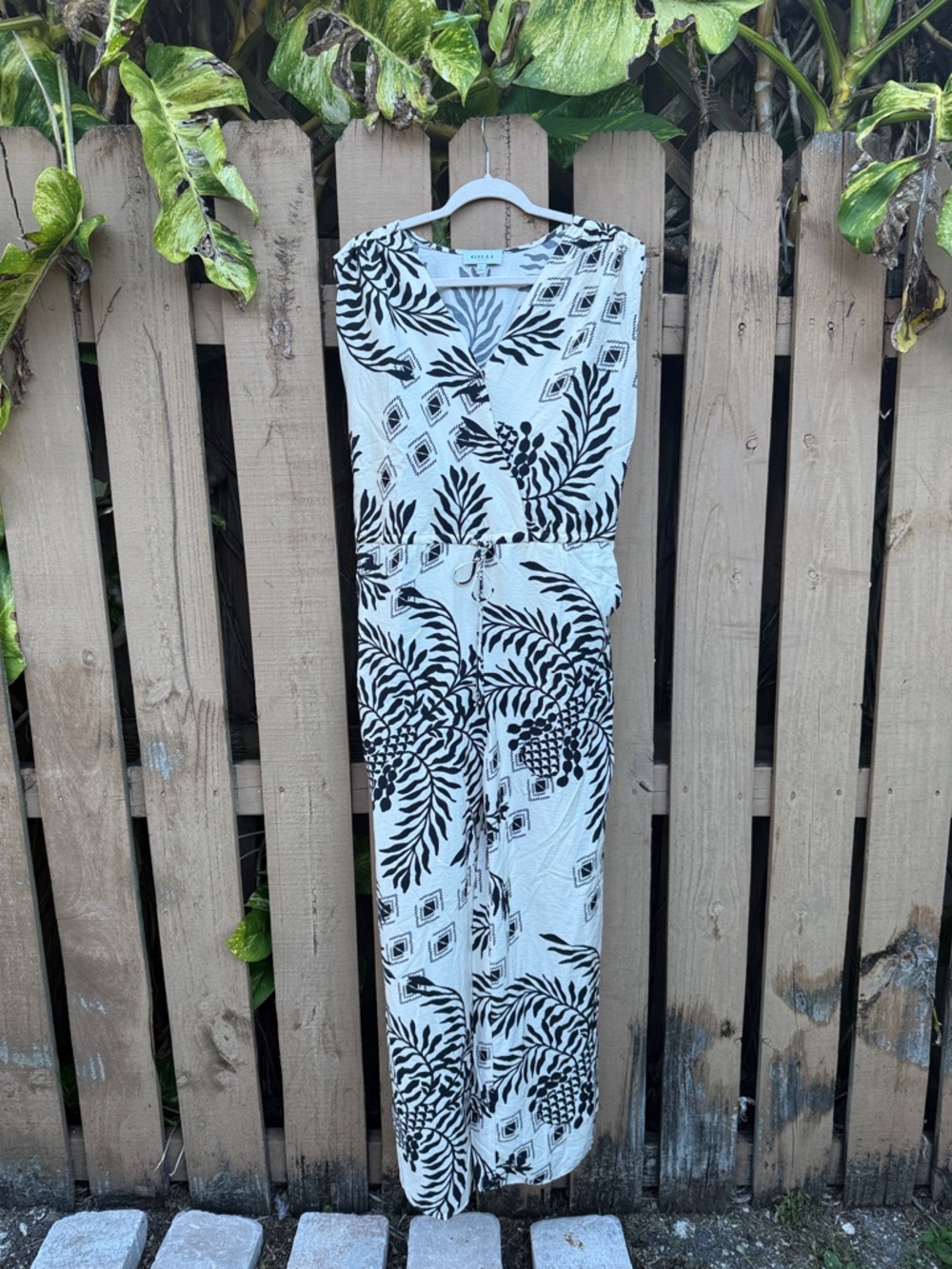 Gilli Black and White Tropical Print Jumpsuit
